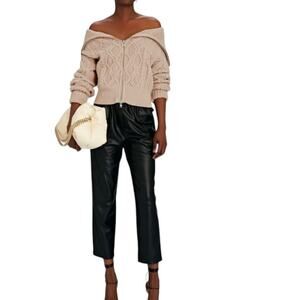 Intermix Kiston Faux Leather Black Crop Pants Trousers 8 NWT